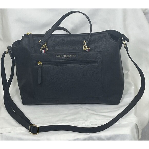 Tommy Hilfiger Tote Shoulder Bag Purse Pebbled Black - Picture 1 of 12